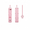 Switched 3-Way Medium Surge Protected Multiplug with Dual 24A USB Ports 0.5m Braided Cord Pink