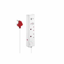 Switched 3 Way Medium Surge Protected Multiplug with Dual 24A USB Ports 0.5m Braided Cord White