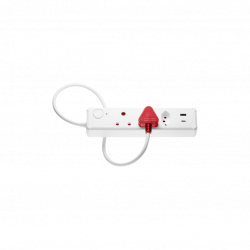 Switched 3 Way Medium Surge Protected Multiplug with Dual 24A USB Ports 0.5m Braided Cord White