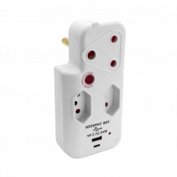 Switched 3-Way Medium Surge Adaptor with type C + USB White