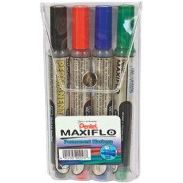 Pentel Maxiflo Pump-It Permanent Chisel Tip Marker Wallet of 4 NLF604