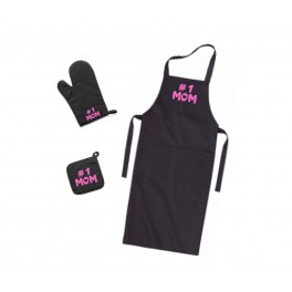 No 1 Mom Kithcen Set - Apron, Oven Glove and Pot Holder